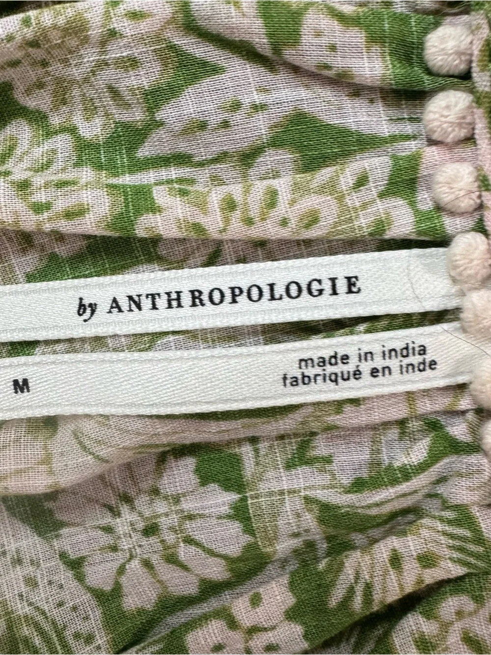 Anthropologie Green Floral Puff Sleeve Peasant Blouse M